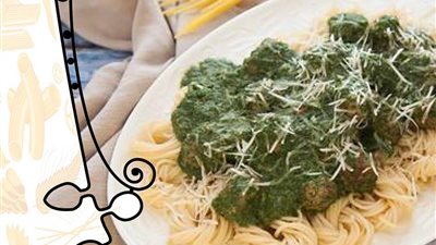 مكرونة بكفتة البخار وكريمة السبانخ من مطبخ آسيا