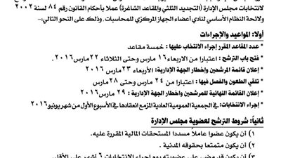 الشروط المطلوبة للترشح لمجلس إدارة نادي المحاسبات