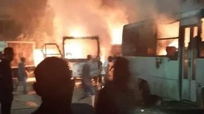 تفحم ٤ سيارات ميكروباص في حريق هائل داخل جراج ببولاق الدكرور