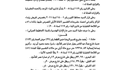 اعتماد تقسيم مشروع الروضة بالفيوم