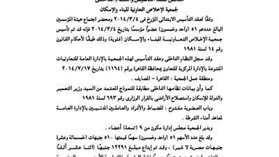 عقد تأسيس جمعية الإخلاص التعاونية للبناء والإسكان