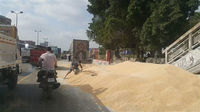 إعادة فتح الطريق الزراعي بعد انقلاب سيارة محملة بالرمال (صور)