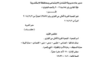 إشهار الجمعية الخيرية لأهالي حي القبارى بالإسكندرية