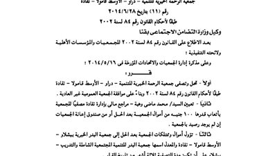 حل جمعية الرحمة للتنمية بقنا