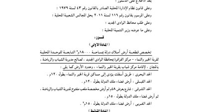 تخصيص 18 ألف متر مربع بالفرافرة لإنشاء مركز شباب