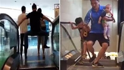 بالفيديو.. يد طفل تنحصر بين درجات سلم كهربائي بالصين