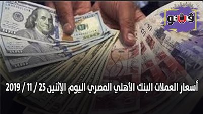 أسعار العملات البنك الأهلي المصري اليوم الإثنين 25 / 11 / 2019