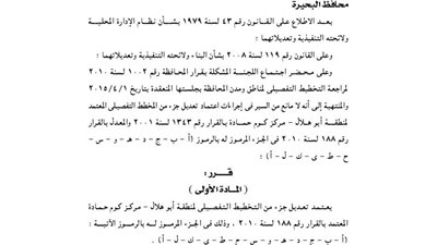 تعديلات جزء من تخطيط منطقة أبو هلال بمركز كوم حمادة
