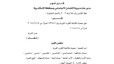 إشهار جمعية مكاشفة القلوب الخيرية بالإسكندرية