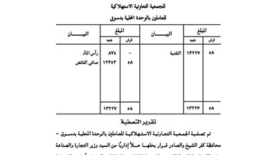 ميزانية تصفية جمعية العاملين بالوحدة المحلية بدسوق