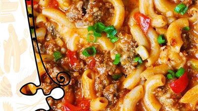 طريقة سريعة لطهي المكرونة باللحم المفروم والفلفل الألوان