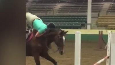 بالفيديو.. لحظة سقوط فتاة من أعلى ظهر حصان