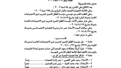 حل مؤسسة الطفل المتميز لذوى الاحتياجات الخاصة