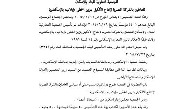 عقد تأسيس جمعية الإسكان للعاملين بالشركة المصرية لإنتاج الألكيل بنزين