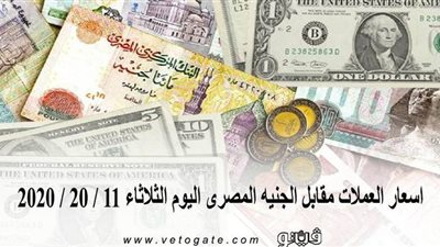 اسعار العملات مقابل الجنيه المصرى اليوم الثلاثاء 11 / 20 / 2020