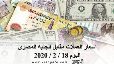 اسعار العملات مقابل الجنيه المصرى اليوم 18 / 2 / 2020