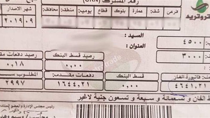 فاتورة الغاز الطبيعى