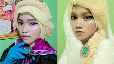 بالصور.. إندونيسية تستخدم الحجاب في شخصيات كرتونية حقيقة