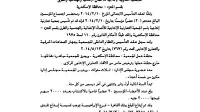 عقد تأسيس الجمعية الإنتاجية لأعمال الإنشاء والهندسة بالإسكندرية