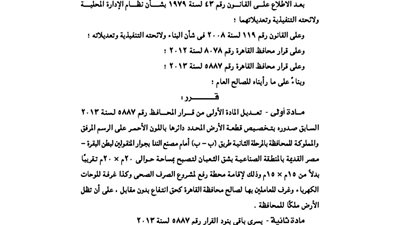 إلغاء قرار محافظ القاهرة بتخصيص أرض بشق الثعبان لإقامة محطة صرف صحى