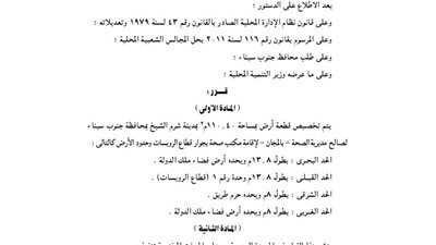 تخصيص 110.40م بشرم الشيخ لإقامة مكتب صحة الرويسات بجنوب سيناء