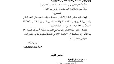 قيد ملخص جمعية رعاية عمال ومتداولي الفحم النباتي بـ«أجهور»