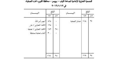 ميزانية تصفية الجمعية الإنتاجية لصناعة اللوف بالفيوم