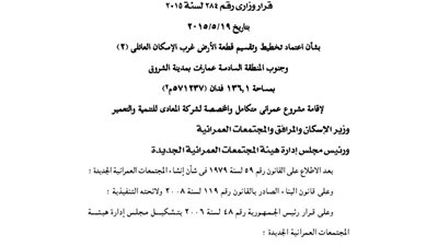 اعتماد تخطيط 136 فدانا بمدينة الشروق لصالح شركة المعادى للتنمية والتعمير