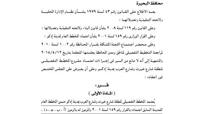 اعتماد المخطط التفصيلى لمنطقة شارع خيرت وشارع العرب بإدكو بالبحيرة