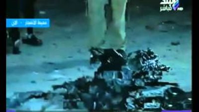 بالفيديو.. حطام السيارة المستخدمة في انفجار مبنى «الأمن الوطني»