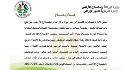 تعرف على شروط وطريقة التقديم لوظائف الحجر الزراعي لخريجي كليات الزراعة