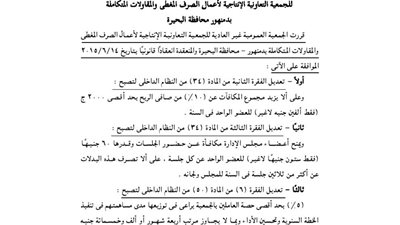 قرارات الجمعية العمومية للجمعية التعاونية لأعمال الصرف المغطى بدمنهور