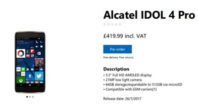 alcatel Idol 4 Pro المدعوم بنظام ويندوز 10 متاح في أوروبا