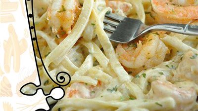 مكرونة بالجمبري وكريمة البقدونس من مطبخ آسيا