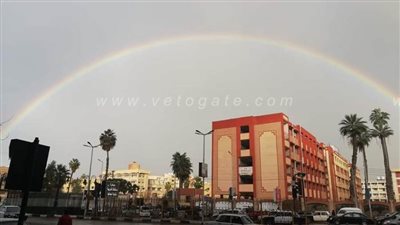 قوس قزح يزين سماء طنطا مع تساقط الأمطار| صور