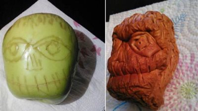 بالصورة.. طريقة مبتكرة لتحويل التفاح لأشكال مخيفة