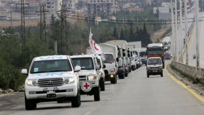 دخول قافلة مساعدات إلى معضمية الشام في دمشق