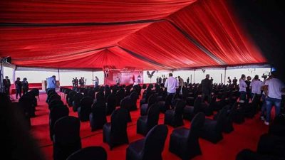 استاد النادى الأهلي.. خيمة عملاقة استعدادا لاحتفالية وضع حجر الأساس