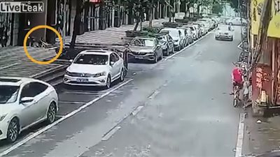 لحظة دهس سيارة طفل يلعب على دراجته الهوائية (فيديو)