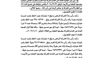 ننشر قرارات الجمعية العمومية لشركة مياه الشرب بالبحيرة