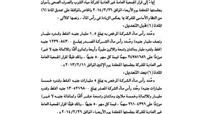 قرارات الجمعية العمومية لشركة مياه الشرب بأسوان