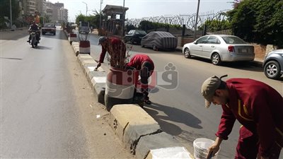بالصور.. طلاء الأرصفة بمدينة دسوق في كفر الشيخ