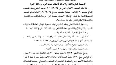 عقد تأسيس الجمعية التعاونية لأعضاء جمعية البراء بن مالك الخيرية