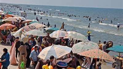 استقبال المصطافين في جمصة بالورود (صور)