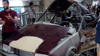 حريق سيارة يصيب مواطن ونجله على كوبرى بالمنوفية | صور