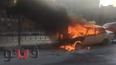 اشتعال سيارة أعلى كوبري المعرض بطنطا | صور