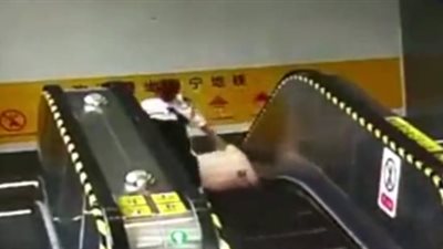 حقيبة سفر تثير فوضى أعلى سلم متحرك وتصيب امرأتين (فيديو)