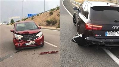 بالصورة.. تحطم سيارة كريم بنزيما بعد تعرضه لحادث بمدريد