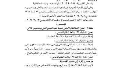 تعديل لائحة جمعية تنمية المجتمع المحلى بميت خميس