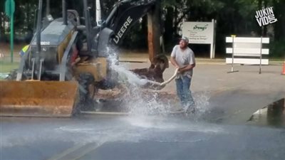 بالفيديو.. «خرطوم مياه» يضع عمالا في موقف محرج